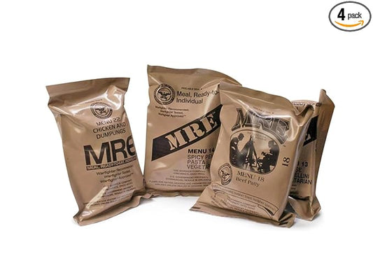 MRE Meals Ready to Eat, Emergency Food Supply, Survival Camping Outdoor 12 Pack Inspection 2025, 2026 (4 Meals (Random), 4 Count)