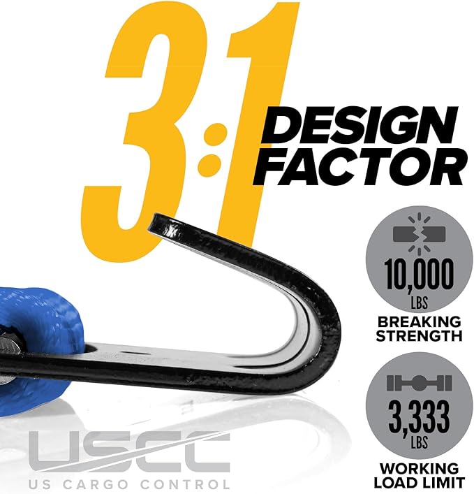 US Cargo Control, Flat Hook Ratchet Strap, Ratchet Tie Down, 2 Inch Width X 30 Foot Length, Blue Ratchet Strap with Black Flat Hook, Weather Resistant Strap, 3,333 Pound Working Load Limit, Pack of 4