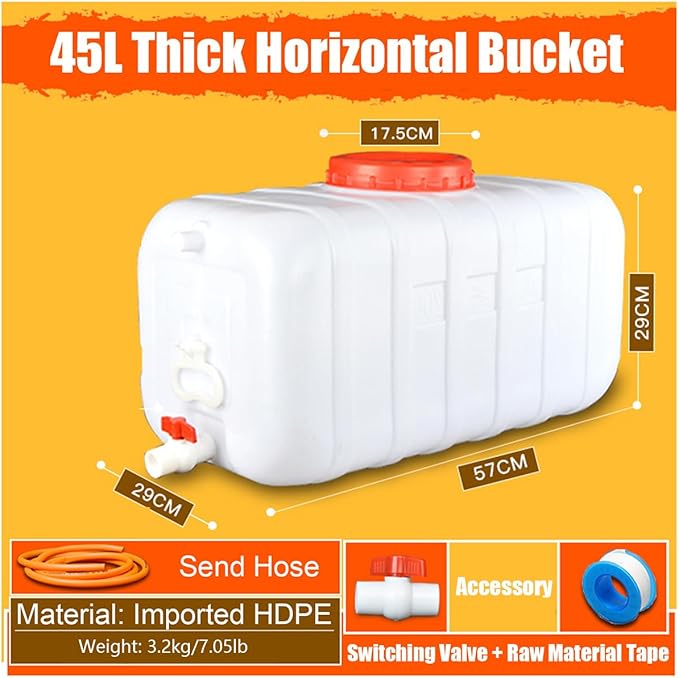 45L/75L/100L/200L Water Tank，Plastic Bucket，Food-Grade Rectangular Thickened Water Tower with Faucet for Household Water Storage(Size:45L)