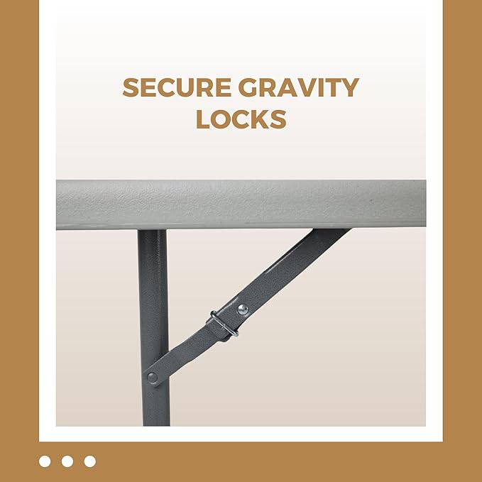 OEF Furnishings OEFCMFIH3096 Rectangular Commercial-Grade Premium Industrial Fold-in-Half Blow-Molded Folding Table with 18-Gauge Steel Frame and Thick Top (Rectangle, 30" × 96", Speckled Gray Top)