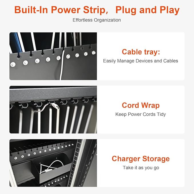 45 Devices Laptop Charging Cart,Tablet Storage Carts for pad Up to 16.3" Screen Size, Classroom Computer Mobile Charging Station for Pads, Chromebooks,Laptops, Security Storage(45 Bay-Black)