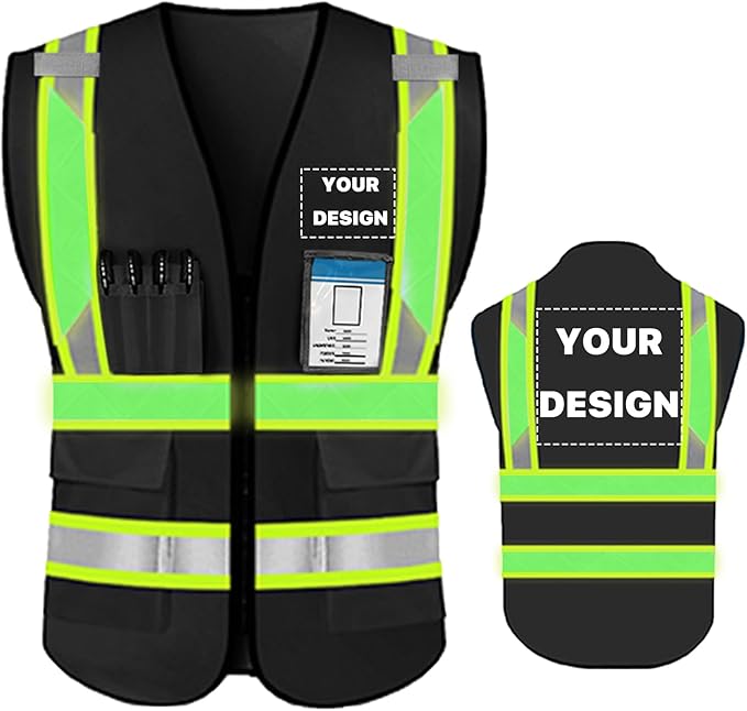 YOWESHOP High Reflective Visibility Safety Vest Custom Your Logo Safety Workwear with Reflective Strips and Pockets