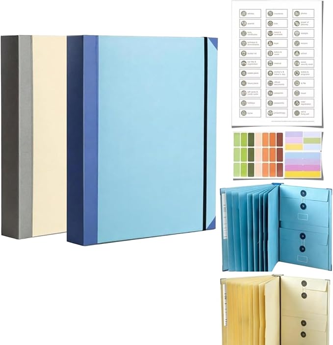Important Document Organizer Binder – Family File Folder Organizer & Important Document Folder for Certificates, Passports, Vital Records, Emergency Planning, Home Office Document Storage (2PC Mix)