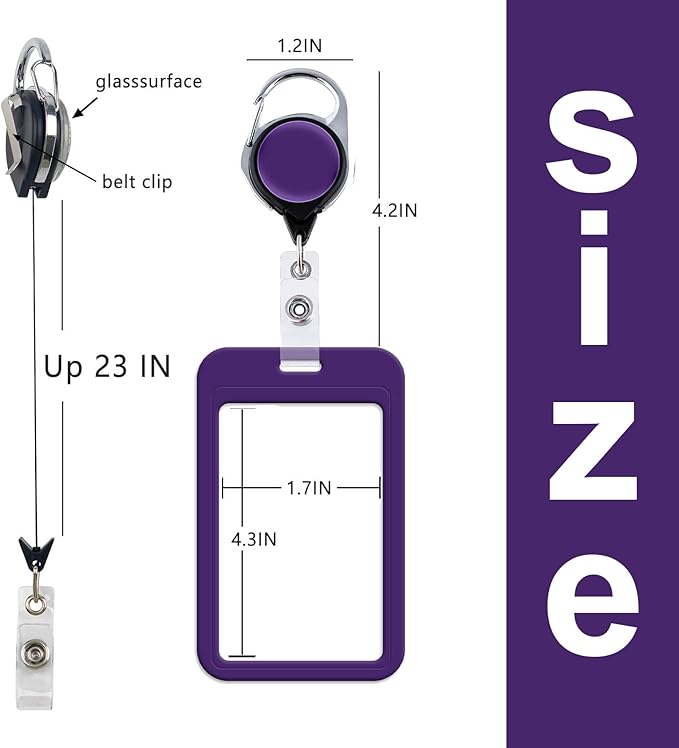 Purple Retractable Reel Clip with ID Card Holder, Durable & Convenient Lanyard Reel for Work, Events, School, Office, Fashion Card Sleeve for Nurse, Teacher, Women