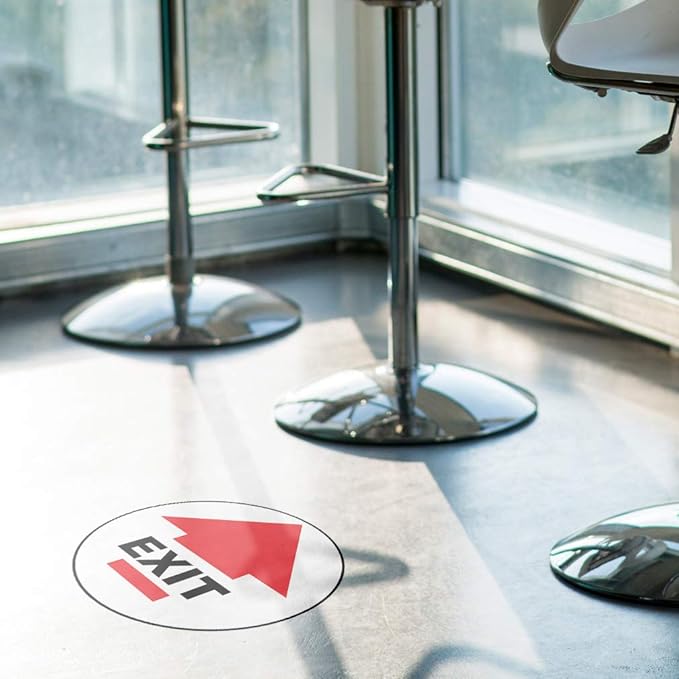 Exit Floor Decals Red Black Anti-Slip Round Shape D Business Industrial Signs Stickers 24Inches Longer Side