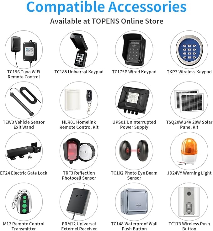 TOPENS AT12131 Single Swing Gate Opener Heavy Duty Automatic Gate Motor for Single Swing Gates Up to 18ft, Electric Driveway Gate Operator AC Powered with Remote Control Kit Solar Compatible