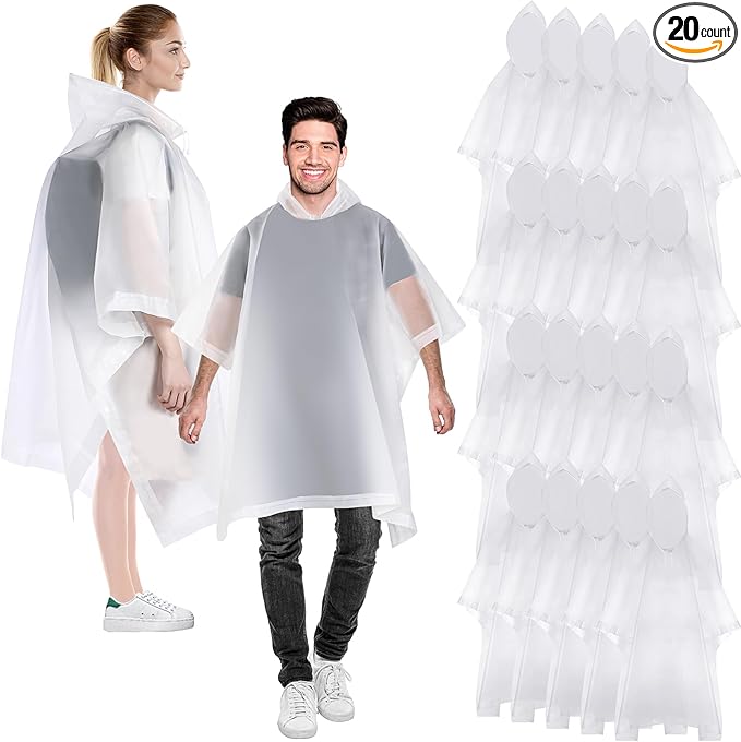 Zhehao 20 Pcs Rain Ponchos for Adult Reusable Waterproof Plastic Rain Coat
