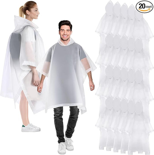 Zhehao 20 Pcs Rain Ponchos for Adult Reusable Waterproof Plastic Rain Coat