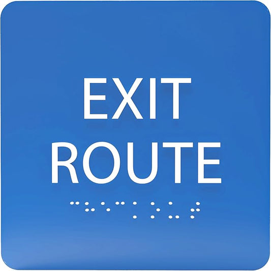 6" X6" Exit Route Sign - ADA Compliant Tactile Graphics Grade 2 Braille Text Acrylic Wall Signs - Building Fire Safety, Visibility, Emergency Response, Evacuation Door Sign