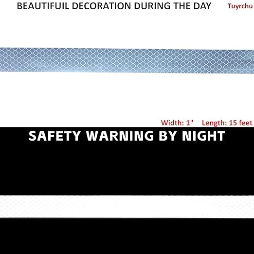 Non Fading White Reflective Tape Outdoor Waterproof 1 inch, High Visibility Warning Industrial Marking Tape,Safety Stickers (15 feet)