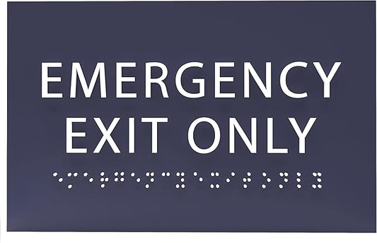 6" X4" Emergency Exit Only Sign - ADA Compliant Tactile Graphics Grade 2 Braille Text Prohibition Sign | Wall Mount Plastic Emergency Safety Restriction Sign for Business & Office