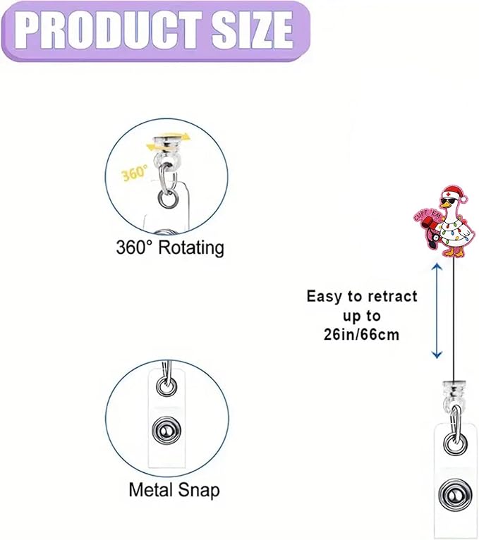 Christmas Funny Goose Badge Reel Nurse Nursing Badge Clip Cuff’ Em Colored Lights Xmas Retractable Clip Christmas Badge Holder for RN CNA LPN Medical Worker |with 24” Durable Nylon