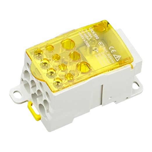DIN Rail Distribution Box,690V 500A Positions Screw Terminal Block Junction Box Breaker Box Circuit Breaker Distribution Box for Various Power Distribution Needs (Yellow, 500A)