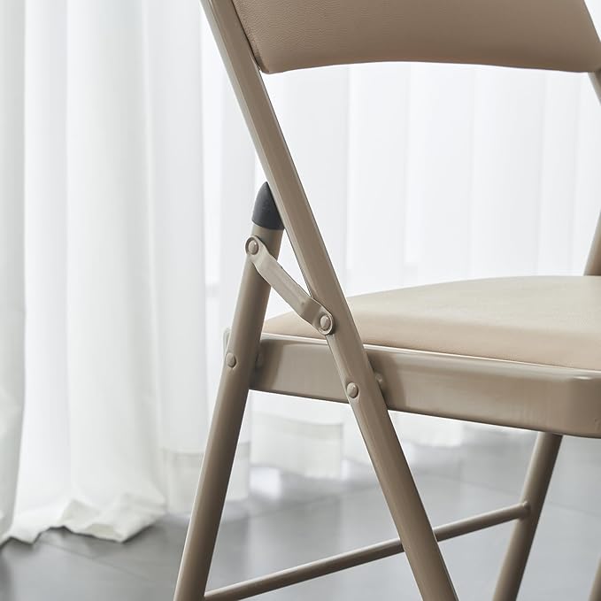 VINGLI 4 Pack Folding Chairs with Padded Seats, Metal Frame with Pu Leather Seat & Back, Capacity 350 lbs, Set of 4, Khaki
