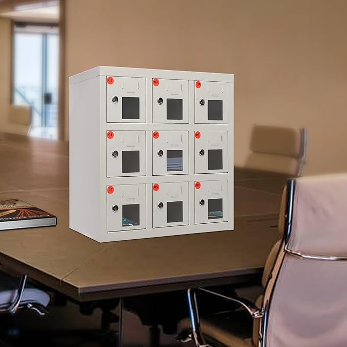 Cell Phone Locker 9 Slot Cellphone Charging Station Metal Cellphone Charging Cabinet Rechargeable Mobile Phone Cabinet for Office Classroom (9 Slot)