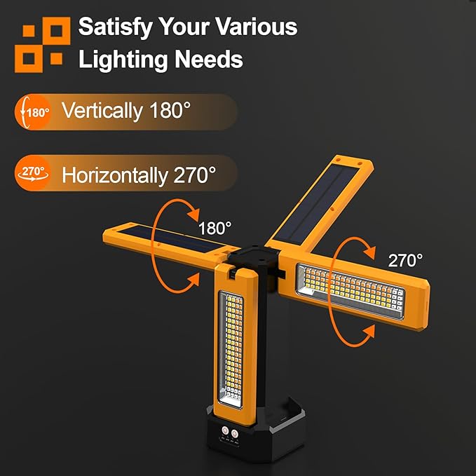 13200mAh Rechargeable Solar Work Light with Folding Stand and Carrying Bag, AODOO 8000 Lumen Stepless Dimmable , White/Warm/Nature White/RED(SOS) with Detachable Tripod (Orange(Tripod with Pulley))