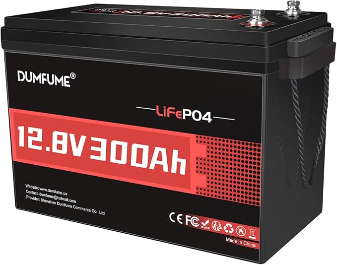 12V 300Ah Lithium LiFePO4 Battery,200A BMS Max.3840W Load Power,Rechargeable Lithium Iron Phosphate Battery for Solar Energy Storage,Backup Power,RV,Camping,Off-Grid