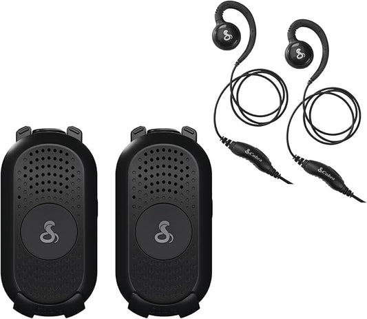 Cobra PX280 Compact Portable FRS Two-Way Radios - IP54 Certified Durability, Dock Charging, 12-Hr Battery, Compact Wearable Form Factor Professional Walkie Talkies for Business (2-Pack with Headsets)