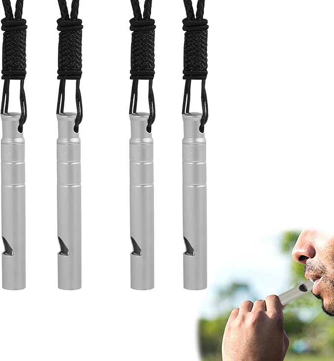 Titanium Emergency Whistle, 120DB Survival Safety Whistles with Black Lanyard, Outdoor Small Lifesaving Loud Whistle for Coaches Sports Boating Dog Training Hiking Camping