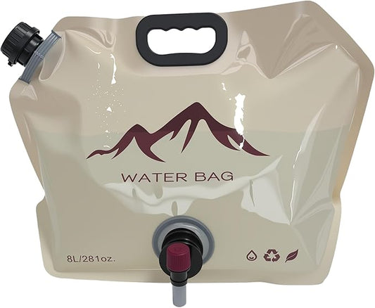 Water Storage Containers,2 Gallon (8 L) Collapsible Camping Water Jug,BPA Free Food Grade Water Container With Spigot,Potable Folding Emergency Water Bags for Hiking & Outdoor (Khaki)