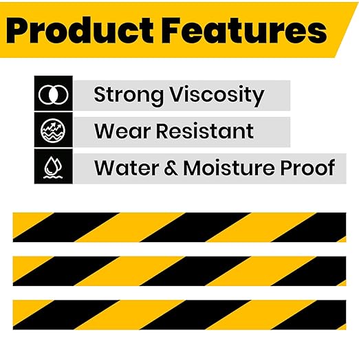 ADHES Black and Yellow Safety Tape, 5 Rolls x 2 Inch x 108 Feet Warning & Hazard Tape, Weather-Resistant Caution Tape Roll for Marking Walls, Floors, Pipes and Equipment