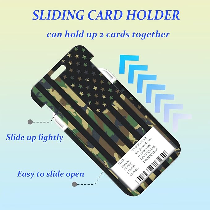 Badge Holder Army Lanyard American Flag USA Camo lanyard for Keys Patriotic Retractable Badge Reel Clip Lanyard Name Card Vertical ID Protector ID Card Holder Keychain Name Badge Clip for Women Men