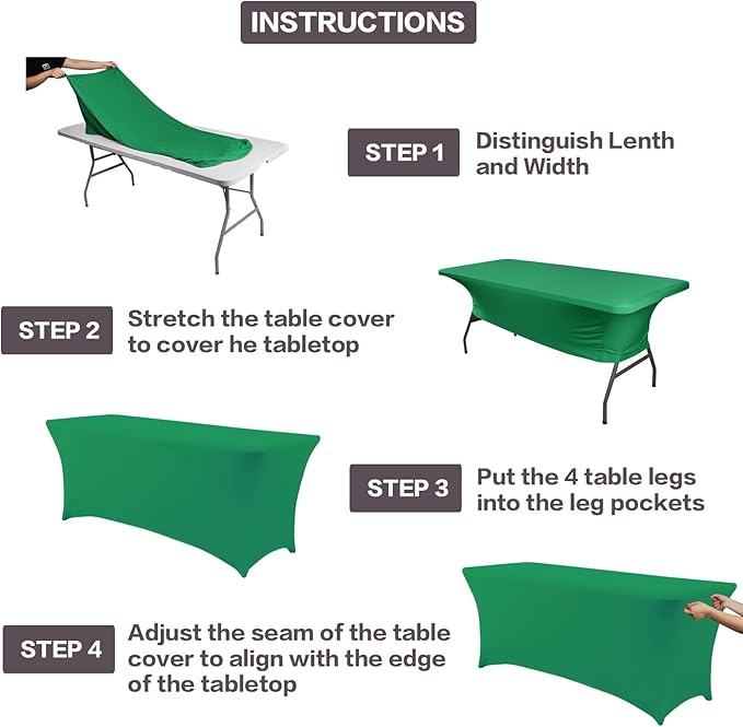 IVAPUPU 2 Pack 6FT Table Cloth for Rectangular Fitted Events Stretch Emerald Green Table Covers Washable Spandex Christmas Tablecloth Protector for Party, Wedding, Cocktail, Banquet, Festival