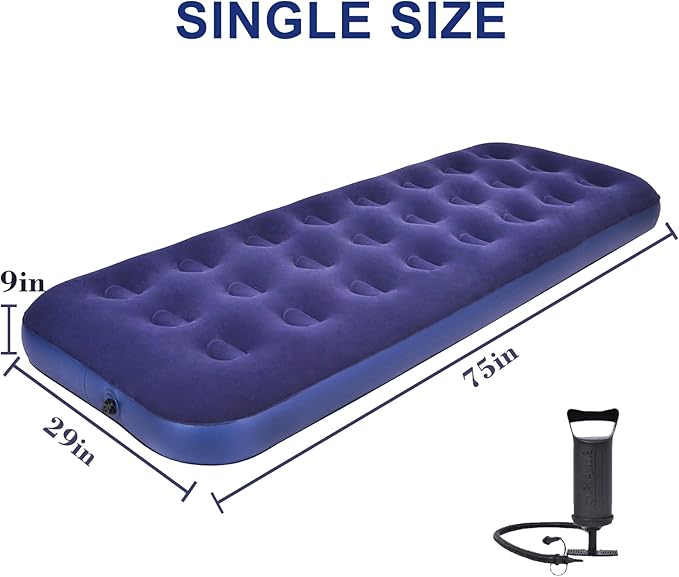 DIMAR GARDEN Single Size Air Mattress Inflatable Camping Bed Sleeping Pad,Include Hand Pump