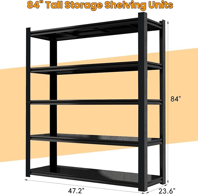 Garage Shelf,Heavy Duty Storage Rack Load 3000lb,5-Tier Metal Garage Shelving for Kitchen,Basement,24" D x 47" W x 84" H