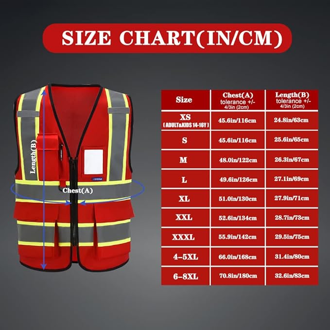 AYKRM Security Vest for Men Women 7 Pockets High Visibility Reflective Safety Vest Front Zipper Meets ANSI/ISEA