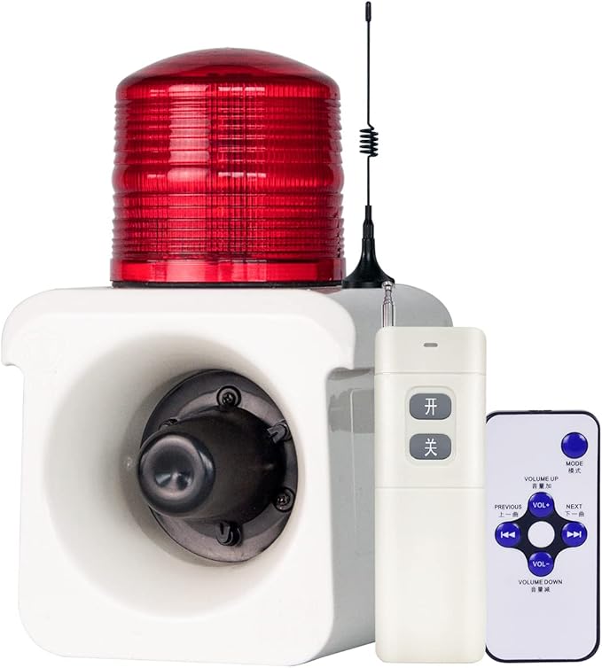 500 Meters（No Wall） Wireless Remote Control Outdoor Alarm Light Siren, LED Strobe Warning Light 120dB Horn Power 15W AC110V for Loss Prevetion, Warehouse, Factories( with Plug)