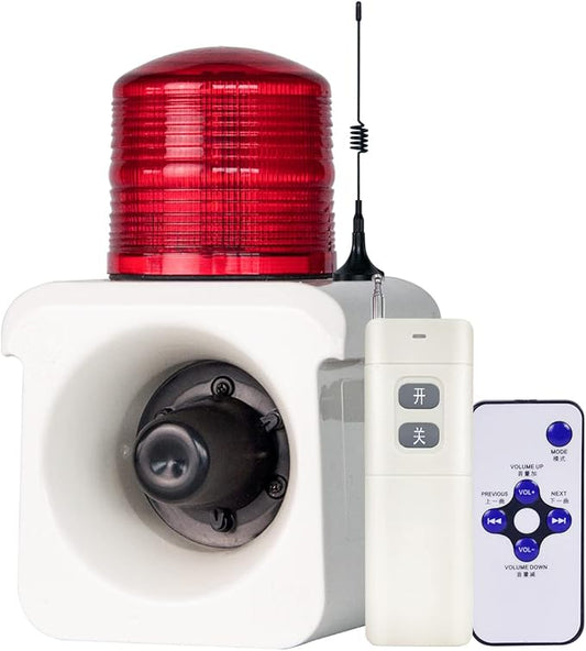 500 Meters（No Wall） Wireless Remote Control Outdoor Alarm Light Siren, LED Strobe Warning Light 120dB Horn Power 15W AC110V for Loss Prevetion, Warehouse, Factories( with Plug)