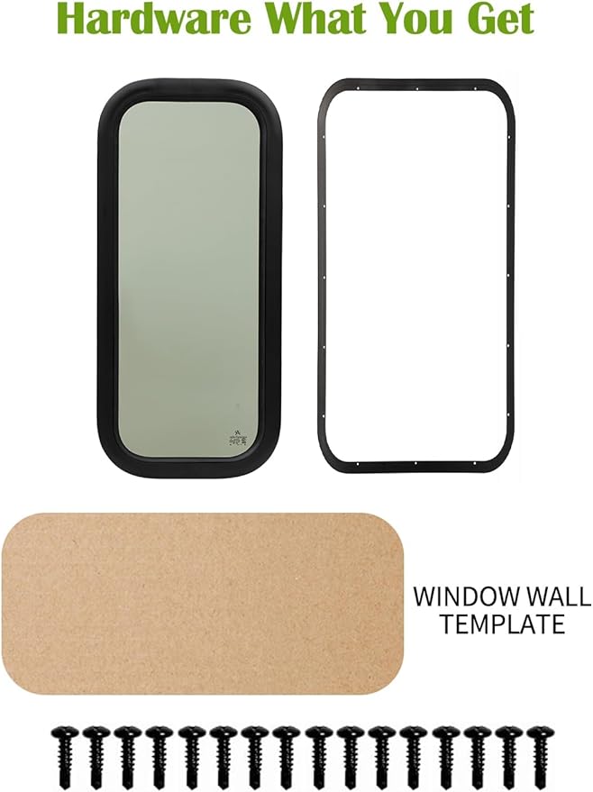 12"x35" Fixed RV Window | DOT & E-Mark Certified Tempered Glass, Aluminum Frame, 1.56" Thickness | Versatile Install, All-Weather, Energy-Efficient, Complete Kit