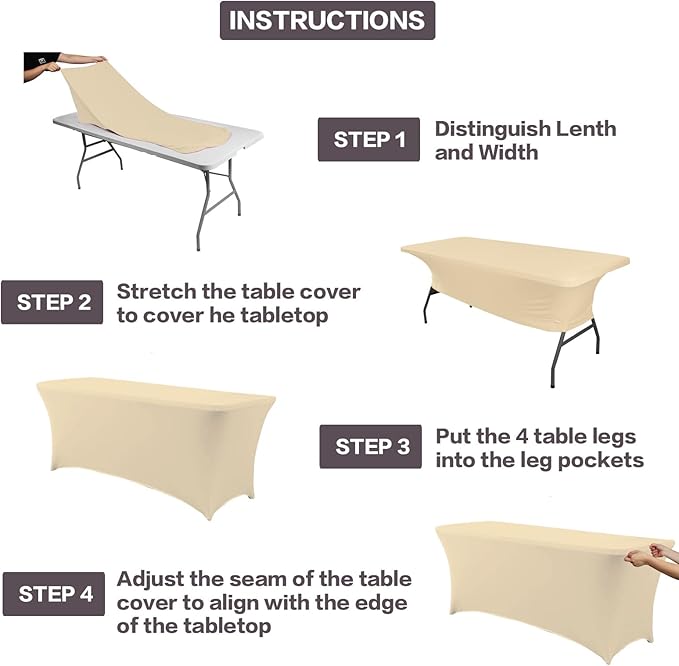 IVAPUPU 2 Pack 6FT Table Cloth for Rectangular Fitted Events Stretch Champagne Table Covers Washable Spandex Tablecloth Protector for Party, Wedding, Cocktail, Banquet, Festival
