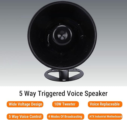 Sanpyl Alarm Horn Siren PA Speaker, 120dB 15W 8 Sound Loud Car Siren Vehicle Horn Hooter / Ambulance / Boat / Traffic Sound, Black