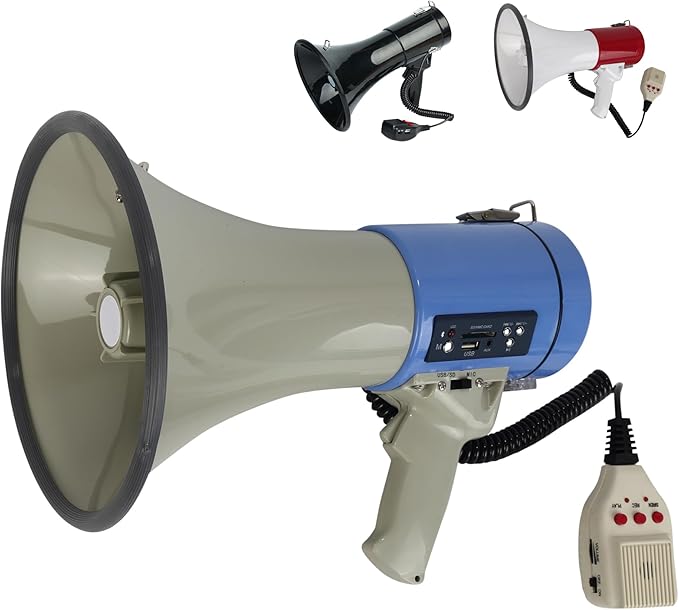 B S 50W Megaphone with Siren,Recording,SD Card,AUX Input for for Crowd Management,Emergencies