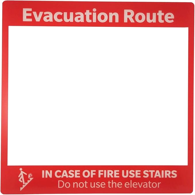 Evacuation Route Map Holder, Clear Plastic Reverse Printed in Red, 8.5" x 11" Pocket For Sign, Adhesive tabs included for easy installation to any door or wall, 11.5" x 11.5"