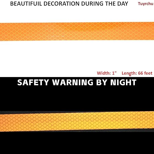 Industrial Non Fading Reflective Tape Orange 1 inch Wide, Outdoor Waterproof High Visibility Safety Warning Adhesive Strips (66 feet)