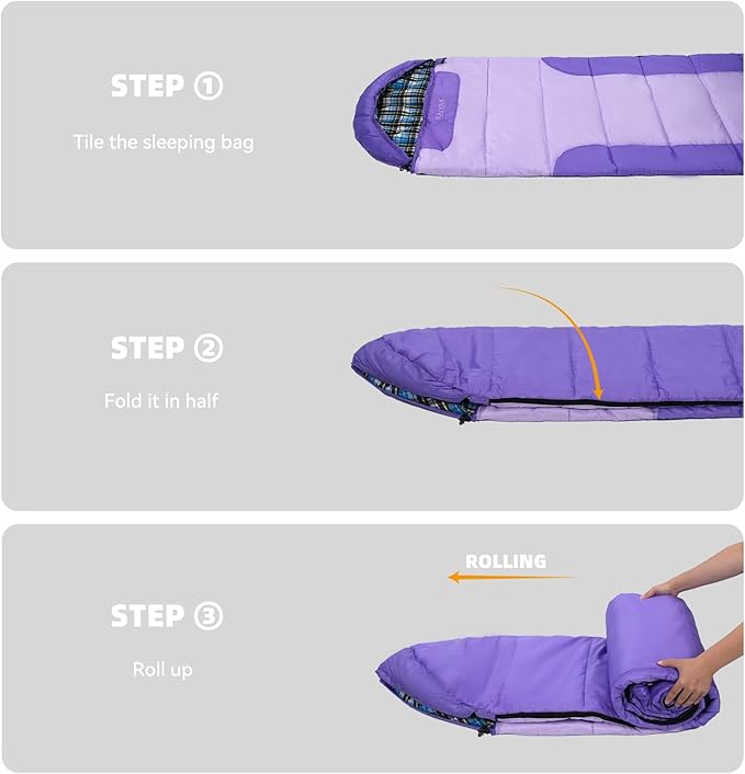 Cotton Flannel Lined Sleeping Bag for Adults Teens Kids, Cold Weather &Warm, 3 Seasons, Lightweight Compact Camping Essentials Equipment, Hiking, Outdoor, Travel