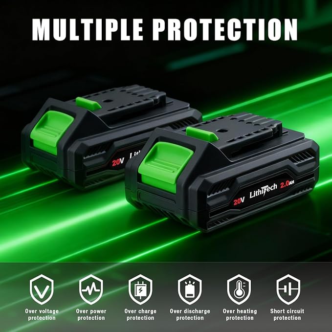Cordless Drill Set, 20V Power Drill with Battery 2.0Ah and Charger, 2 Batteries, 3/8-Inch Keyless Chuck Electric drill, 18+1 Position, 2 Variable Speed, 380 In-lb Torque (Green)