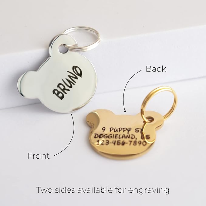 Custom Pet ID Tag, Personalized Engraved Stainless Steel Boy & Girl Pets Identification Tags, Emergency Lost Dog Tags, Cute Puppies Tag with Phone Number