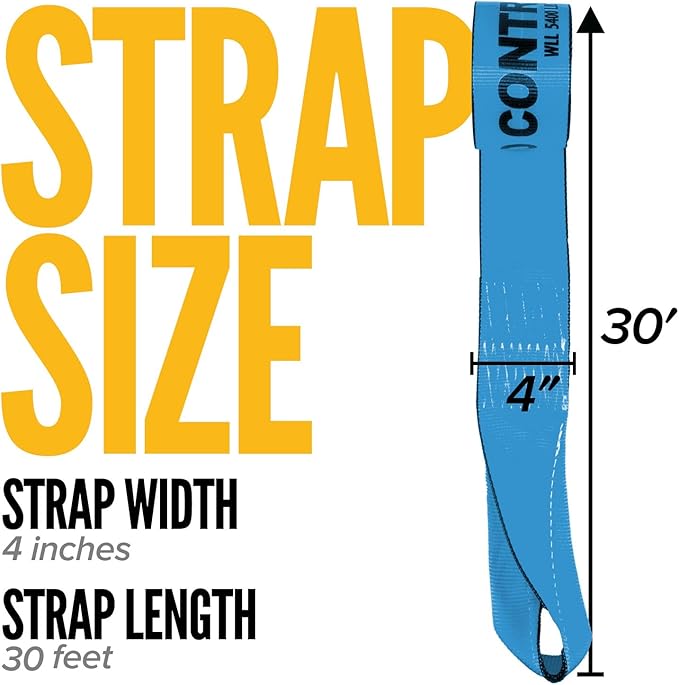US Cargo Control 4" x 30' Winch Straps with Twisted Sewn Loops (10-Pack), 5,400 LBS Working Load Limit, Heavy Duty Flatbed Tie Downs, Blue 4 Inch Straps for Flatbed Trailers and Trucks