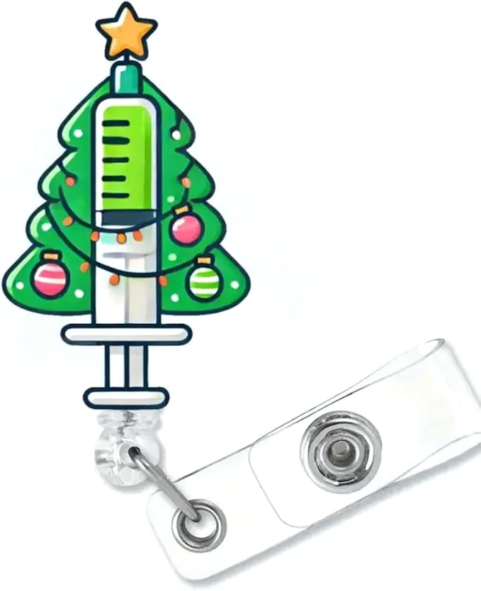 Christmas Badge Reel Xmas Tree Retractable Badge with Alligator Clip Christmas Badge Holder Needle Light String Design 360°Rotating ID Name Holder Clips for Student Nurses Teacher Office Party Favors