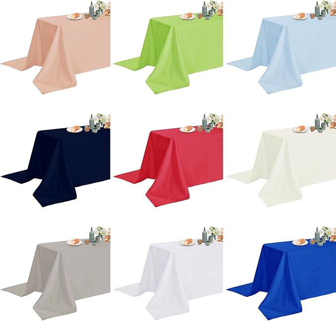Fokitut 2 Pack Waterproof Rectangle Tablecloth, 90x156 Inch,Stain Resistant and Wrinkle Polyester Table Cloth, Fabric Table Cover for Kitchen Dining, Wedding, Party, Holiday Dinner-Blue Mist