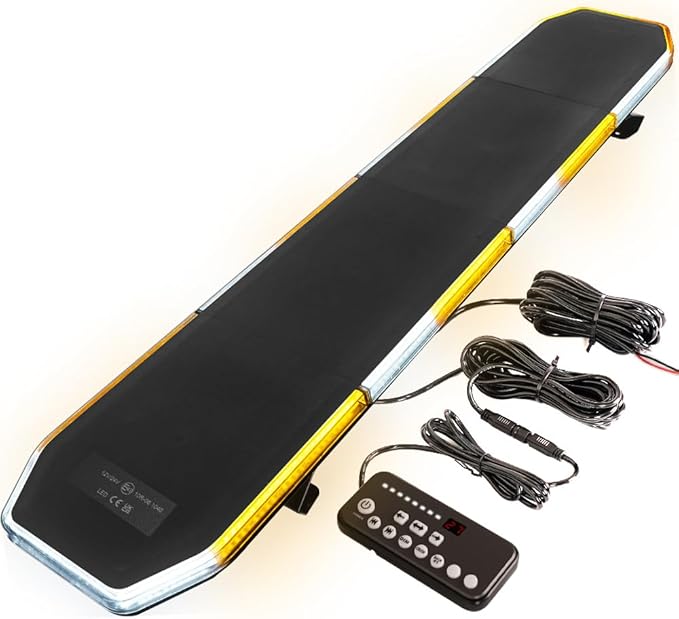 ASPL 282 LED Low Profile Emergency Strobe Light Bar 47" Roof Top Warning Hazard Flashing Security Traffic Advisor/Controller / 27 Patterns Lights for Tow Truck Construction Vehicle (Amber/White)