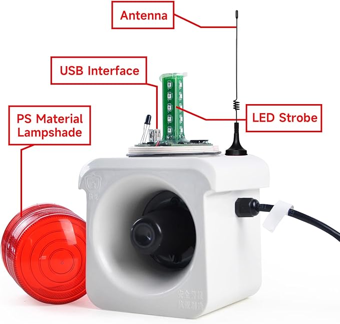 YASONG SLA-800Y Wireless Remote Control Alarm Siren(2km/1.24 mi), LED Strobe Warning Light 120dB Horn Power 15W AC110V for Loss Prevetion, Warehouse, Factories