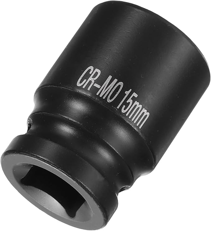 HARFINGTON 4 Point Square Socket 1/2" Drive 15mm Metric Square Impact Socket CR-MO Blackening Standard Wheel Sockets Pneumatic Socket Tool for Auto Repair Mechanical Maintenance Home Use