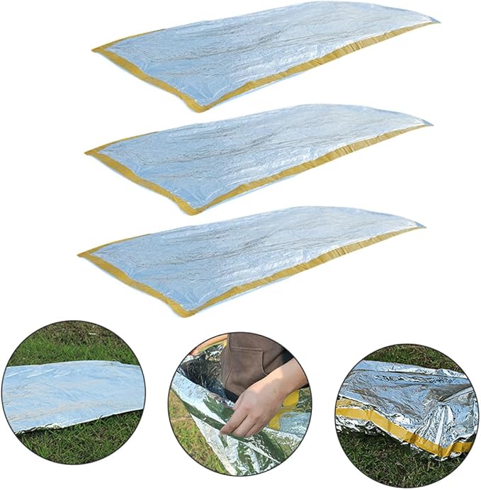 3Pcs Outdoor Survival Sleeping Bags Lightweight Portable Insulated Emergency Sleep Sacks for Camping Hiking Backpacking with Picnic Blanket
