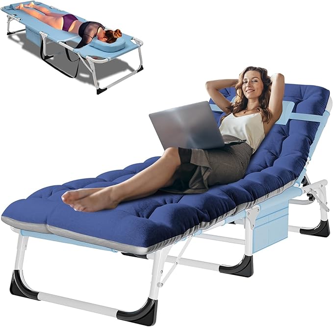ABORON Patio Lounge Chair, Folding Guest Bed Cot for Adults, 500LB Heavy-Duty Capacity, Portable Extra Bed with Comfort Mat, Quick Fold Design for Indoor Guest Stays & Temporary Use