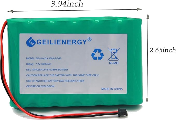GEILIENERGY 6PH-H-4/3A3600-S-D22 7.2v 3600mAh Ni-MH Battery Compatible with DSC IMPASSA 9057 Battery Wireless Security System